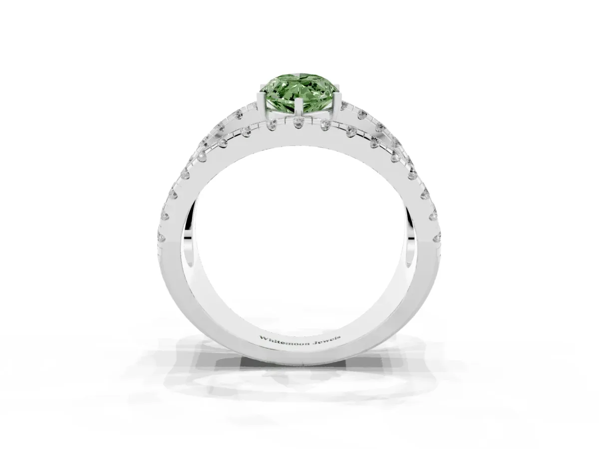 Fancy Green Marquise Cut Solitaire Split Shank Pave Diamond Ring Silver