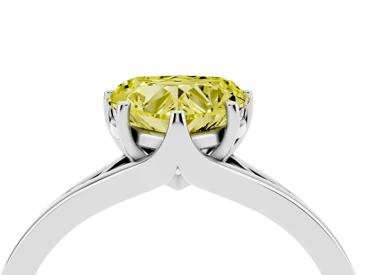 Fancy Yellow Heart Cut Solitaire Diamond Ring with Six-Prong Setting and Tapered Band Silver