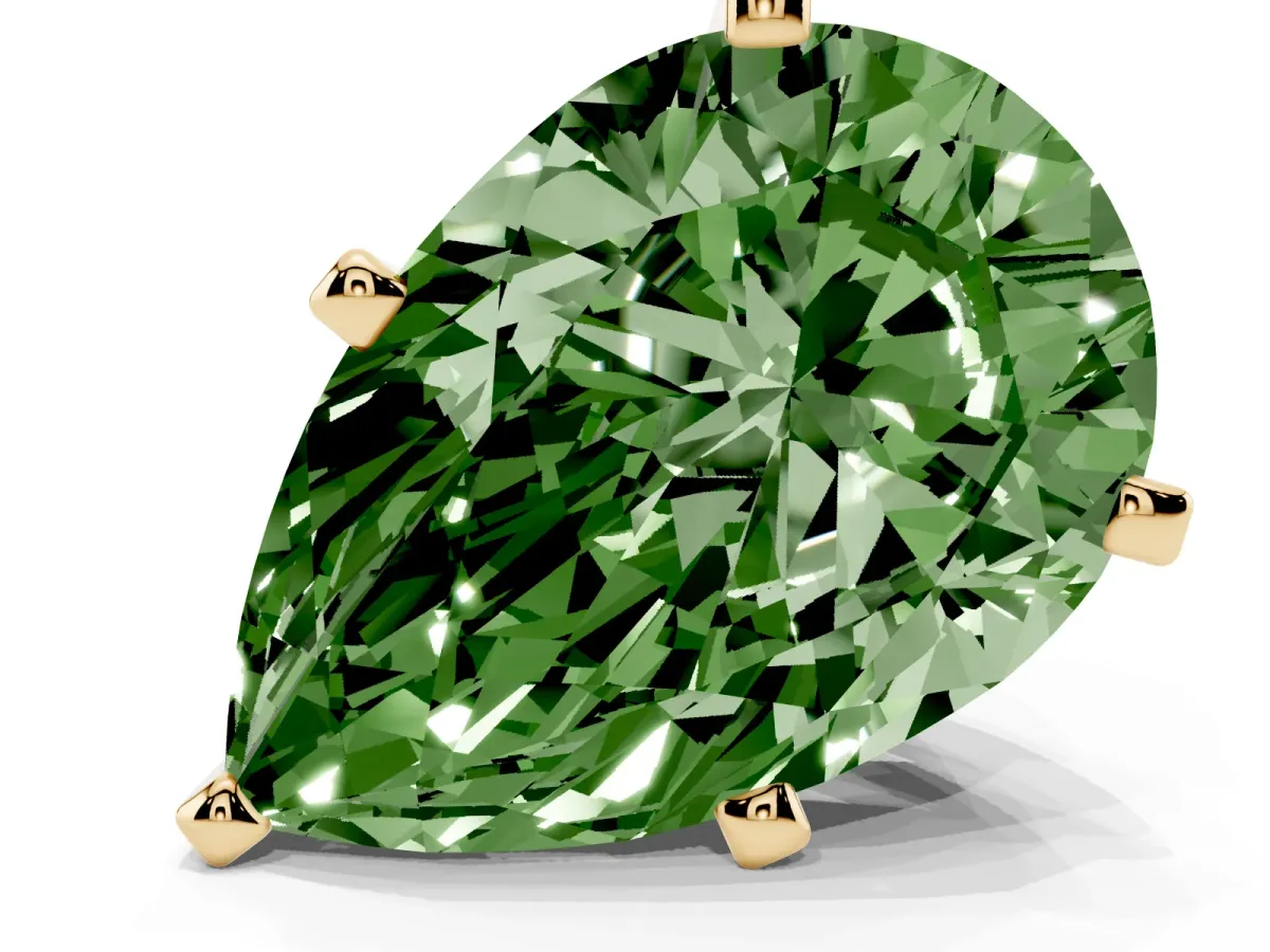 Fancy Green Pear Cut Diamond Solitaire Ring with Prong Setting and Classic Band Yellow gold
