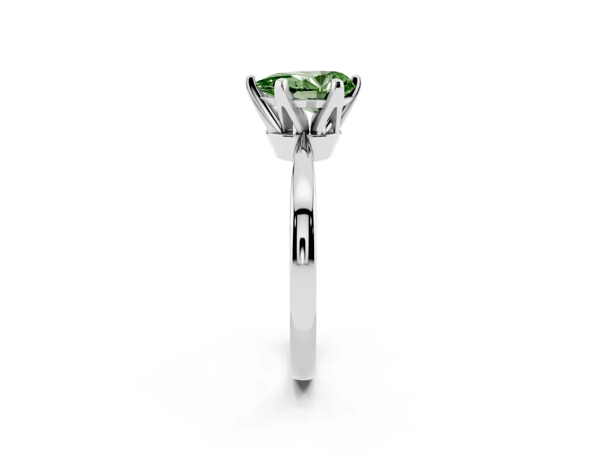 Fancy Green Pear Cut Solitaire Engagement Ring with Six-Prong Setting and Tapered Band Silver