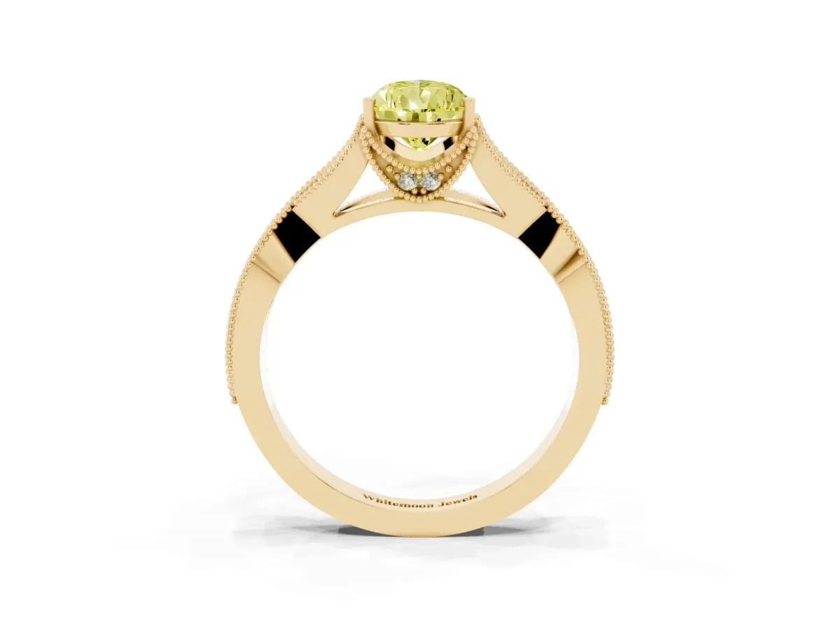 Fancy Yellow Pear Cut Cut Diamond Twisted Band with Milgrain Pave Setting and Four-Prong Setting Yellow gold