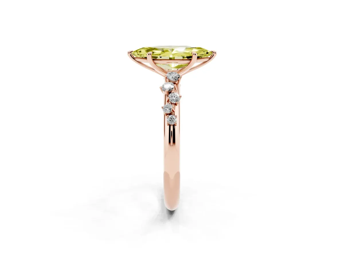 Fancy Yellow Marquise Cut Diamond Cluster Prong-Set Solitaire Ring Rose gold