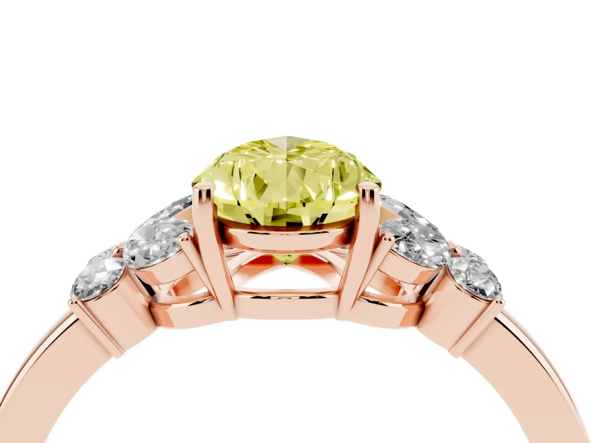 Fancy Yellow Pear Cut Cut Solitaire Floral Diamond Ring with Four-Prong Setting Rose gold