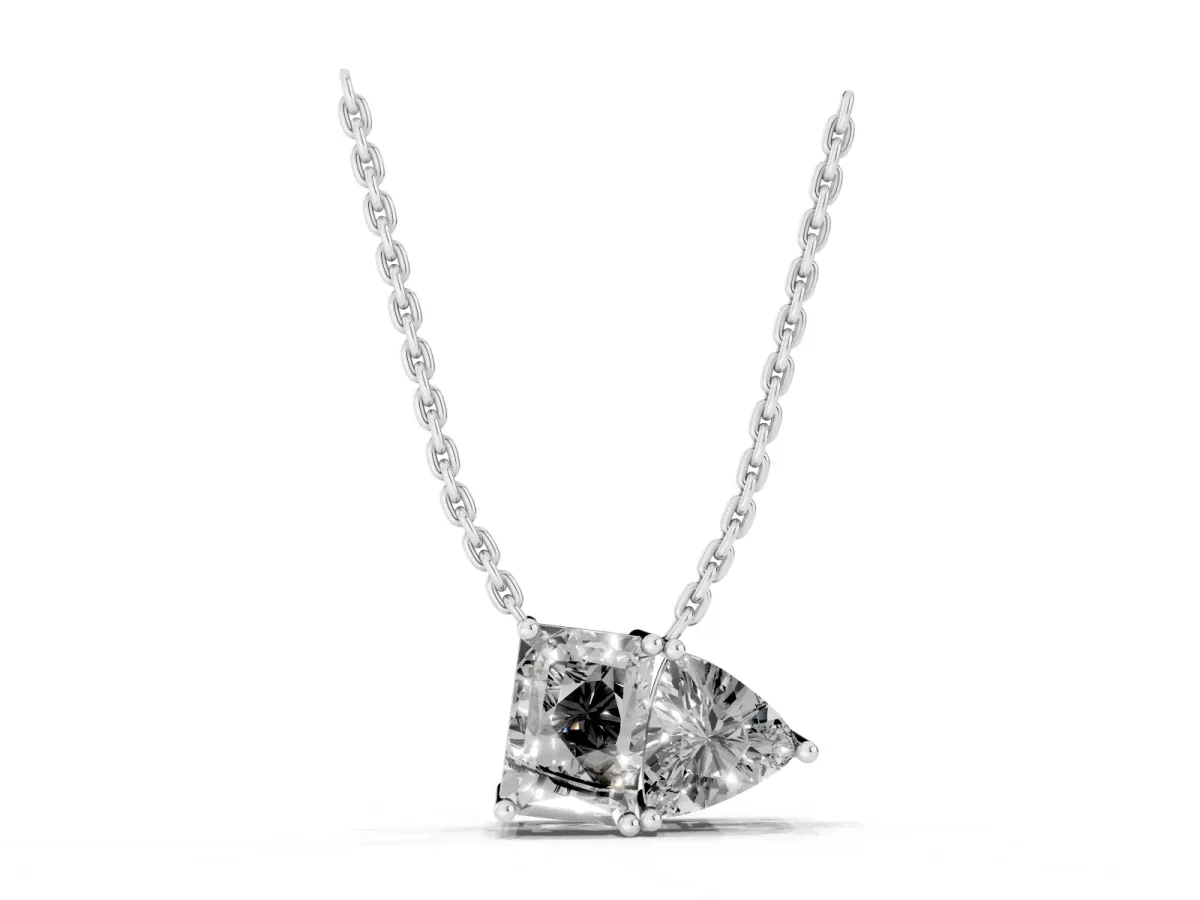 Radiant and Trillion Diamond Two-Stone Pendant with Prong Setting Silver
