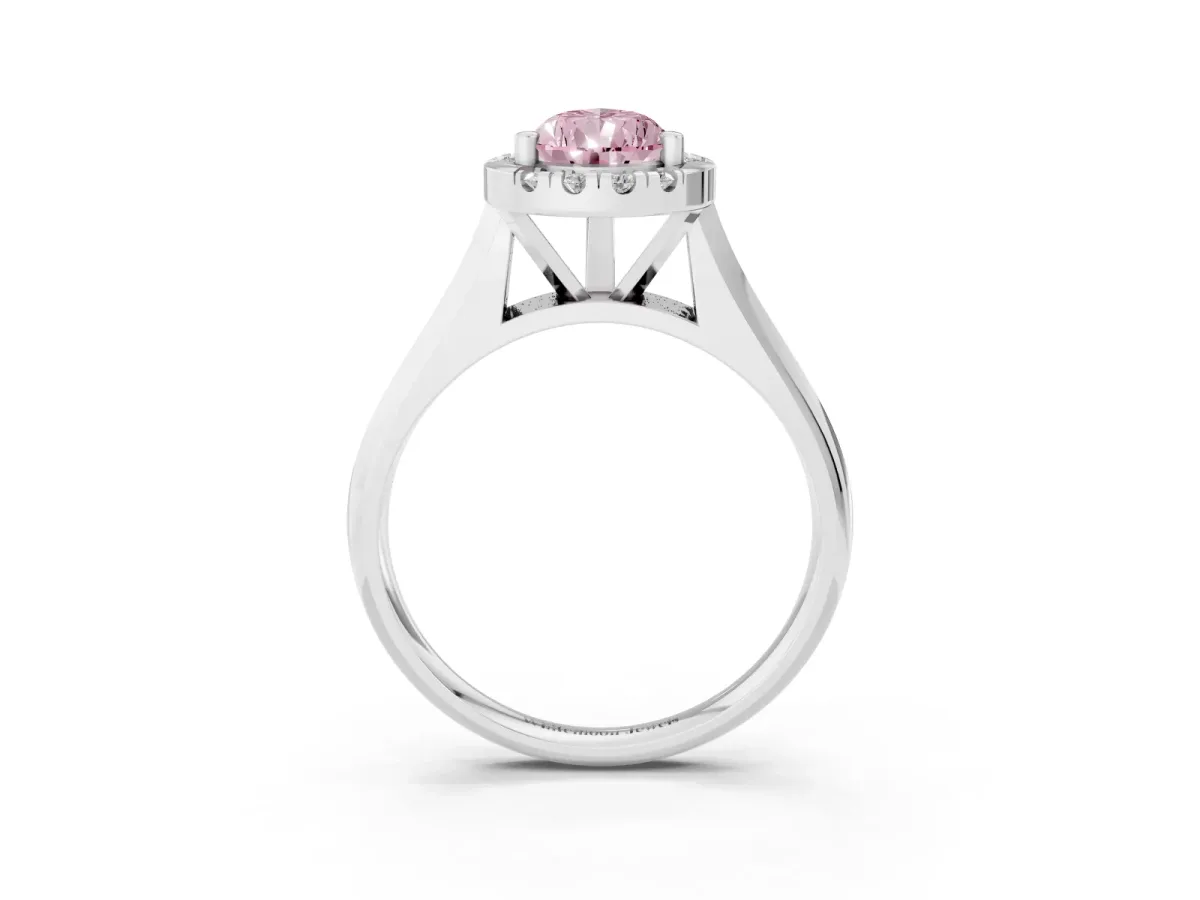Fancy Pink Pear Cut Cut Halo Solitaire Engagement Ring with Square Band and Four-Prong Setting Silver