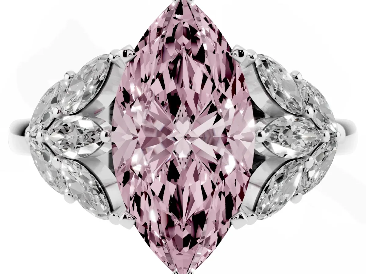 Fancy Pink Marquise Cut Diamond Cluster Leaf Design Ring with Prong Setting Silver