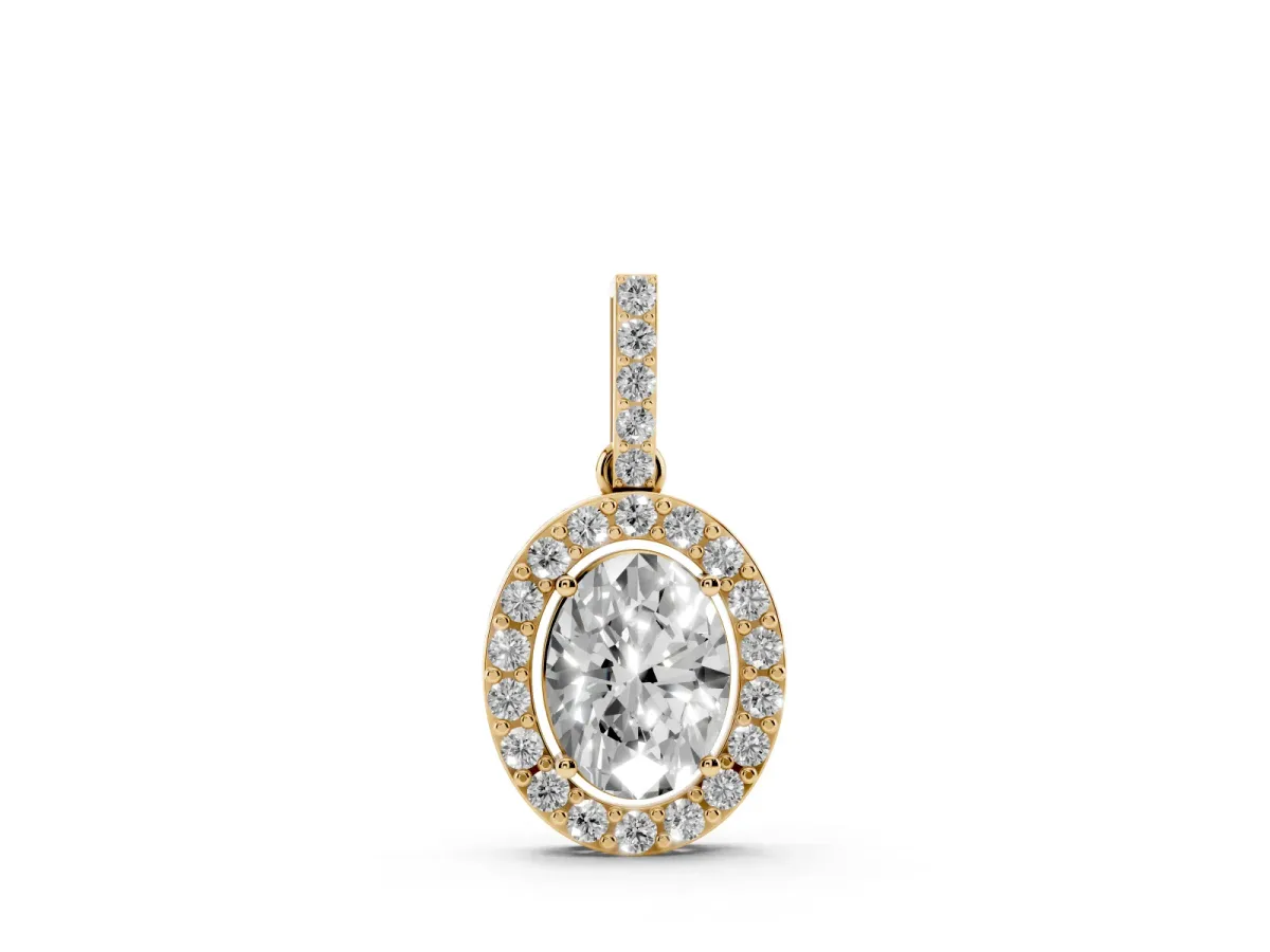 Halo Oval Diamond Pendant with Prong Setting Yellow gold