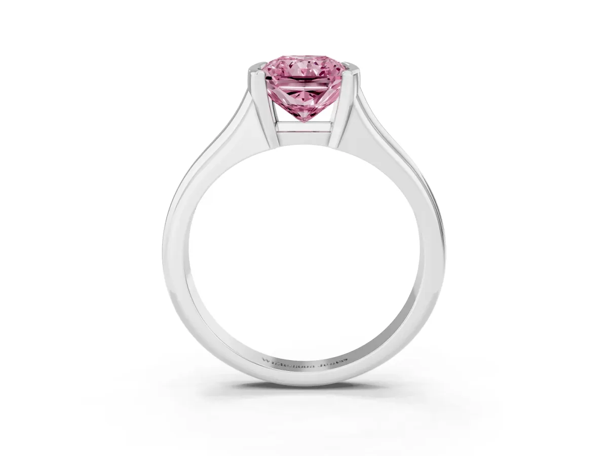 Fancy Pink Radiant Cut Solitaire Tension Set Diamond Ring with Split Shank Band Platinum