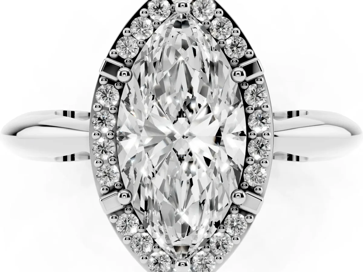 Marquise Cut Cut Diamond Halo Engagement Ring with Split Shank and Four-Prong Setting Silver
