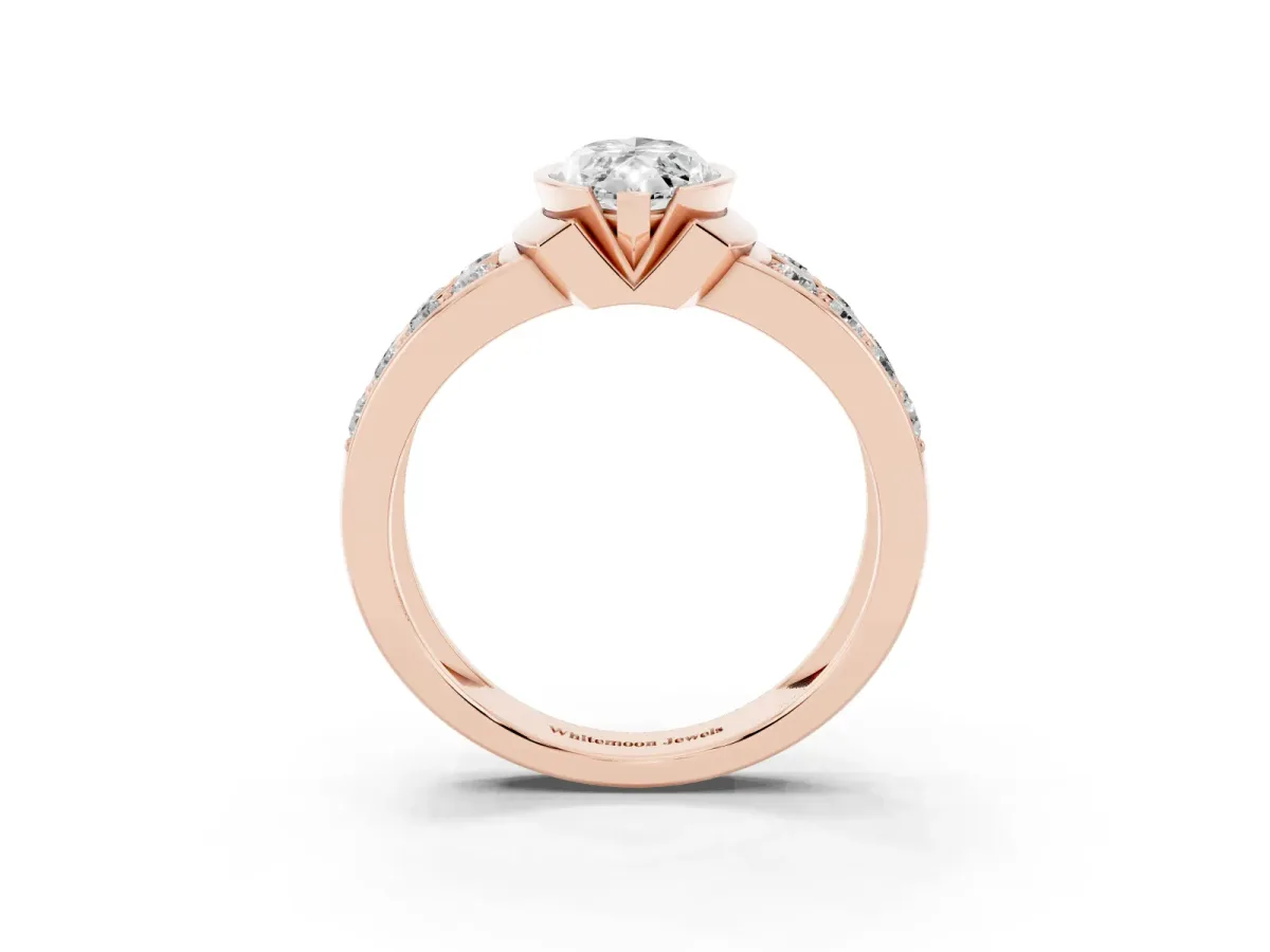 Marquise Cut Brilliant Diamond Channel Set Wide Band Ring with Bezel Setting Rose gold