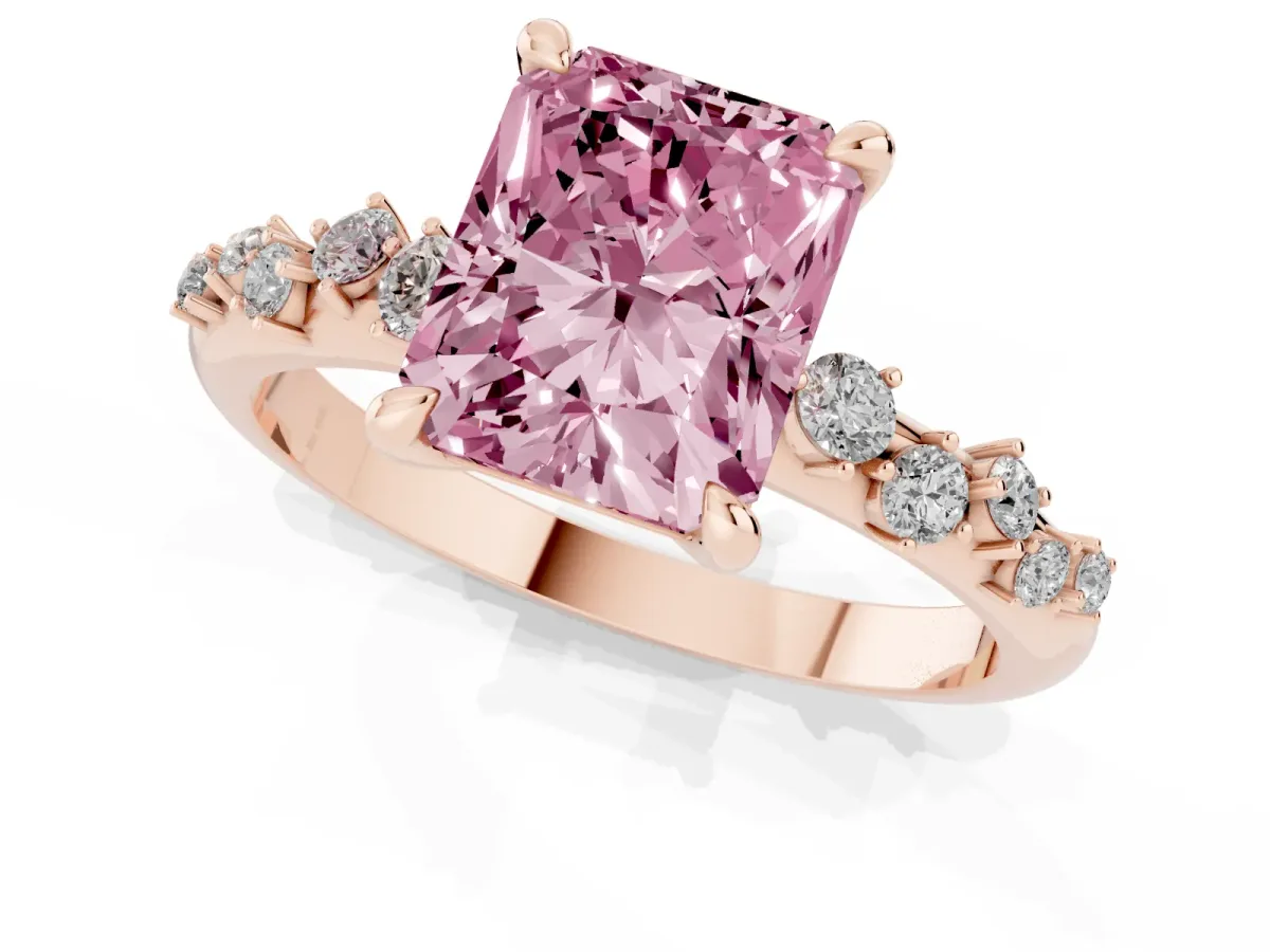 Fancy Pink Radiant Cut Cut Diamond Vine Band with Four-Prong Setting Rose gold
