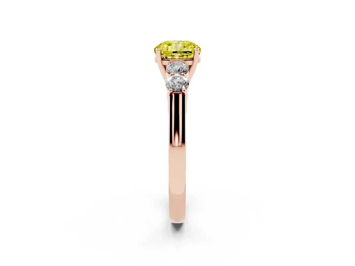 Fancy Yellow Cushion Cut Cut Diamond Five-Stone Prong Set White Gold Ring Rose gold