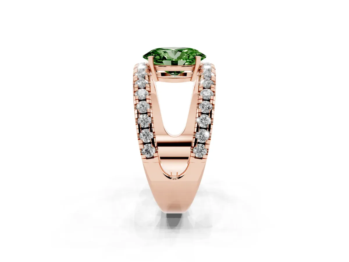 Fancy Green Oval Cut Solitaire Split Shank Pave Diamond Ring Rose gold