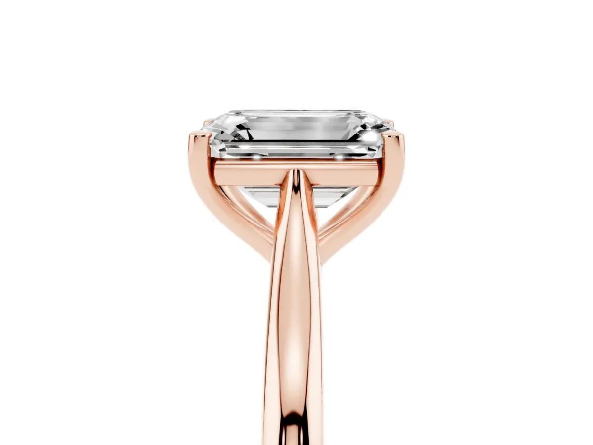 Emerald Cut Cut Solitaire Ring with Cathedral Band and Four-Prong Setting Rose gold