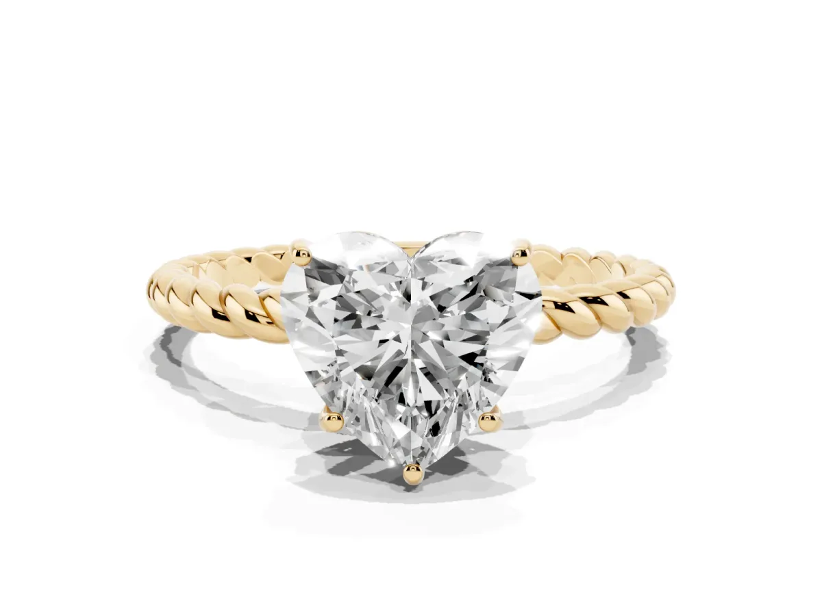 Heart Cut Solitaire Twist Band Ring with Four-Prong Setting Yellow gold
