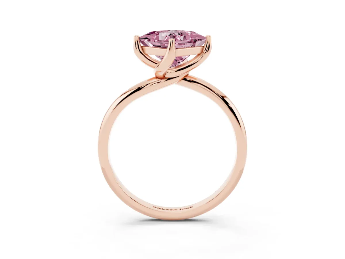 Fancy Pink Princess Cut Diamond Solitaire Engagement Ring with Four-Prong Setting and Classic Band Rose gold
