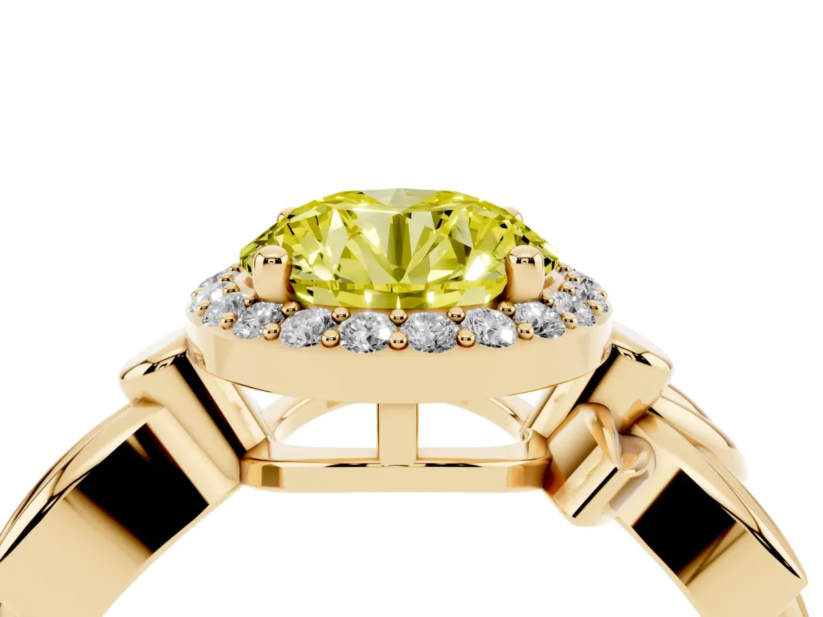 Fancy Yellow Round Cut Halo Diamond Floral Band with Four-Prong Setting Yellow gold