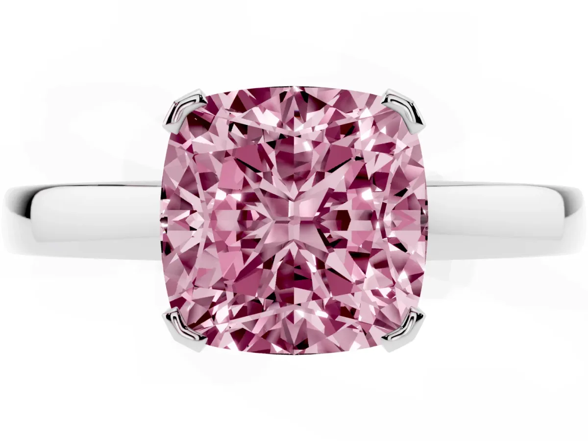 Fancy Pink Cushion Cut Cut Solitaire Ring with Four-Prong Setting and Classic Band Silver