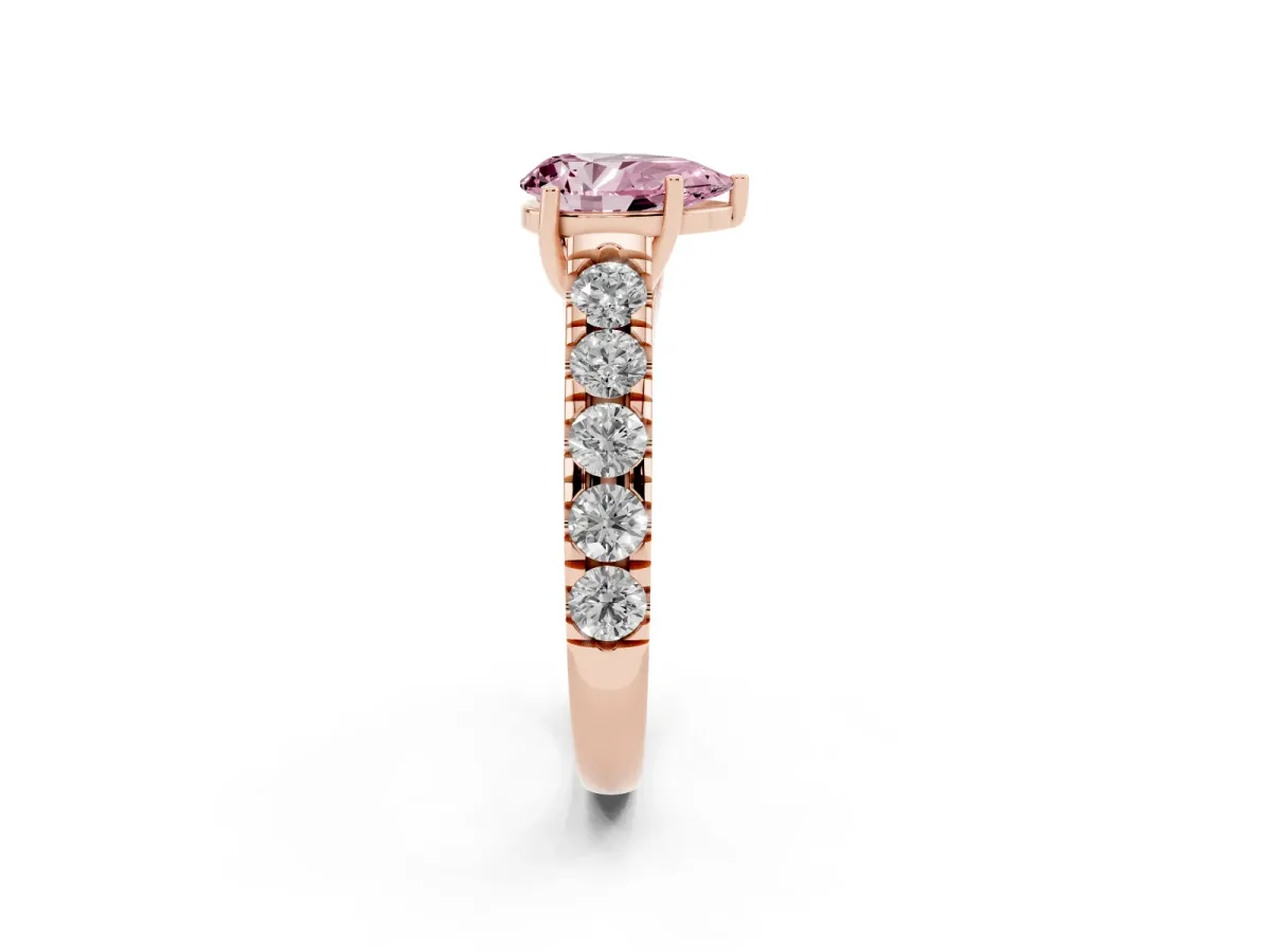 Fancy Pink Pear Cut Cut Diamond Solitaire Ring with Micro Pave Band and Prong Setting Rose gold