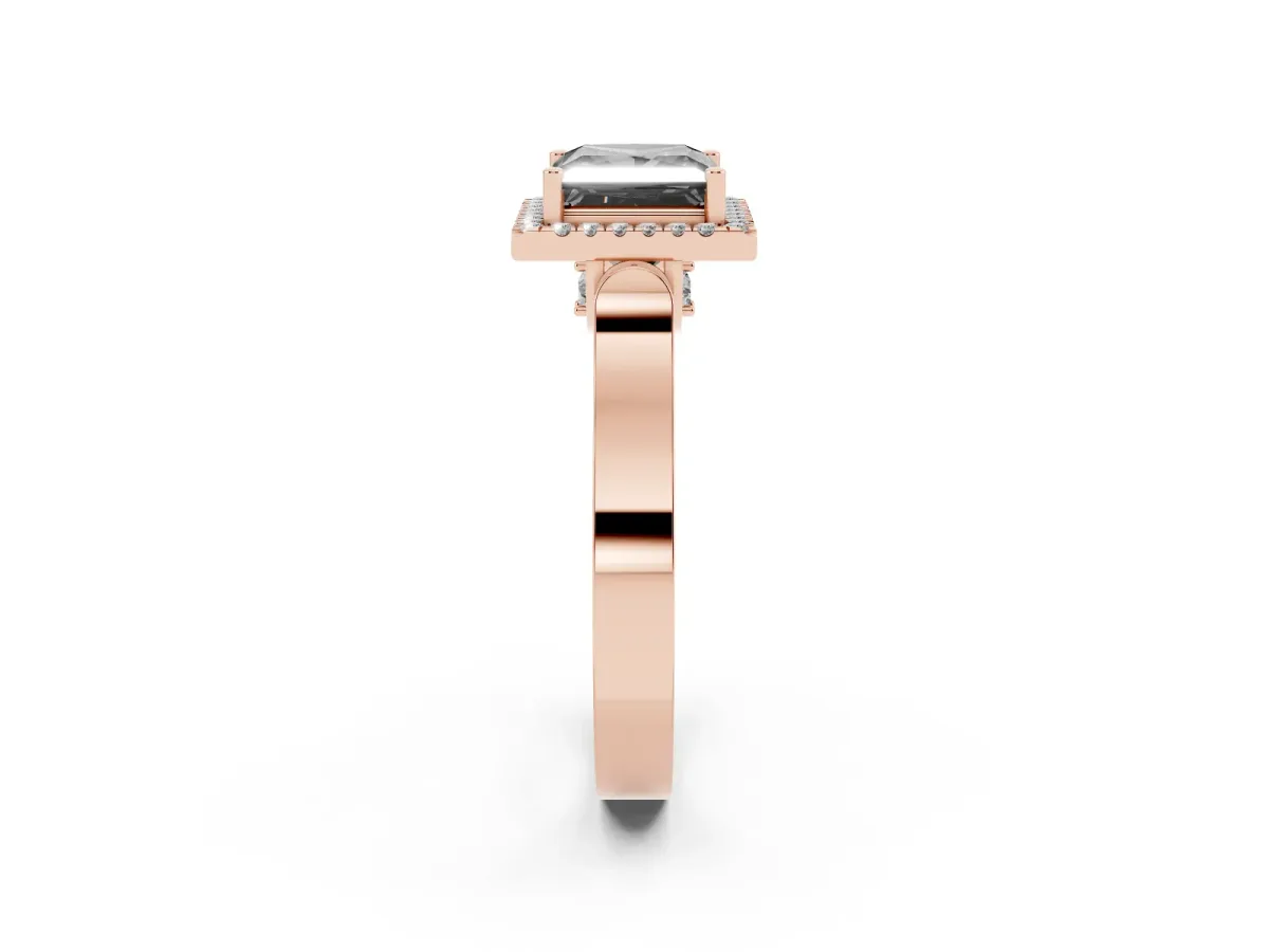 Fancy Black Princess Cut Halo Round Diamond Twist Band with Four-Prong Setting Rose gold