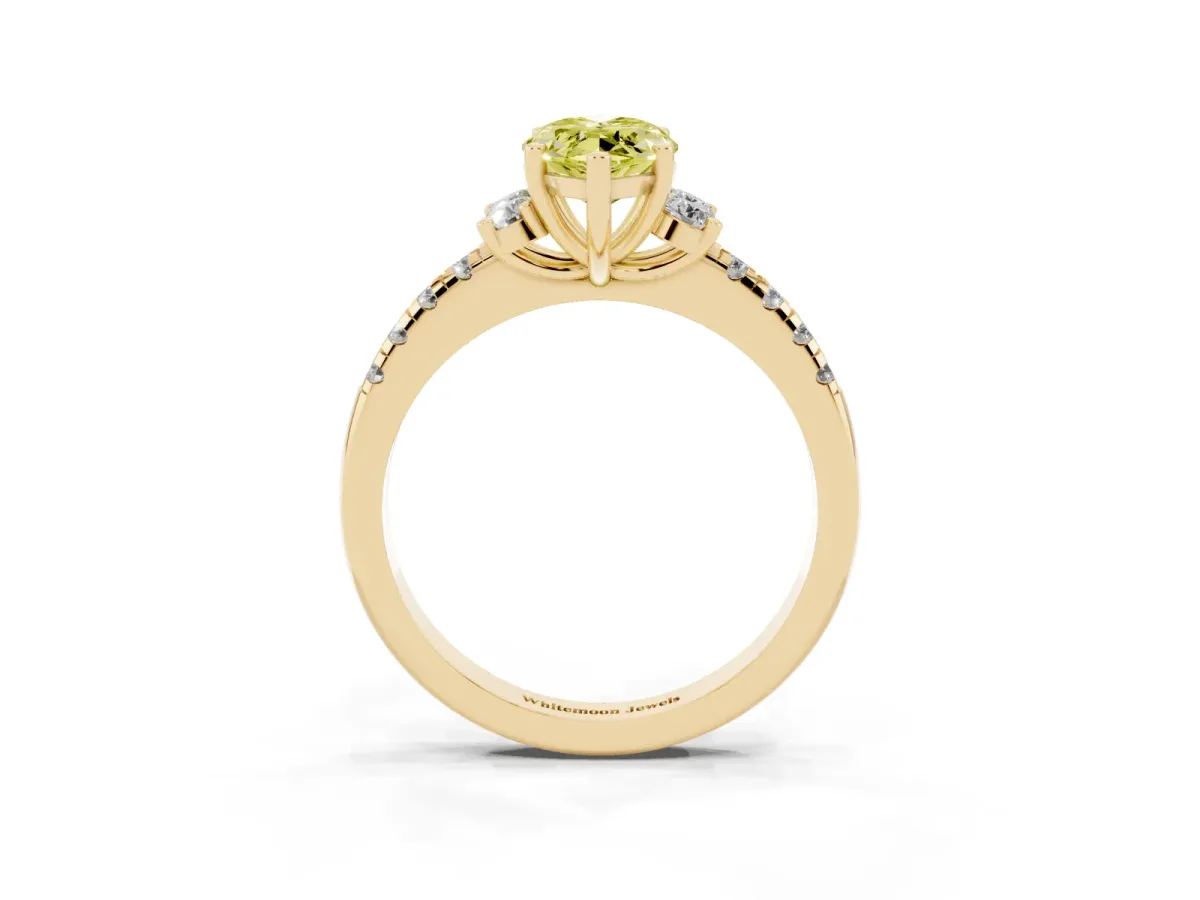 Fancy Yellow Marquise Cut Diamond Three-Stone Pave Band with Four-Prong Setting Yellow gold