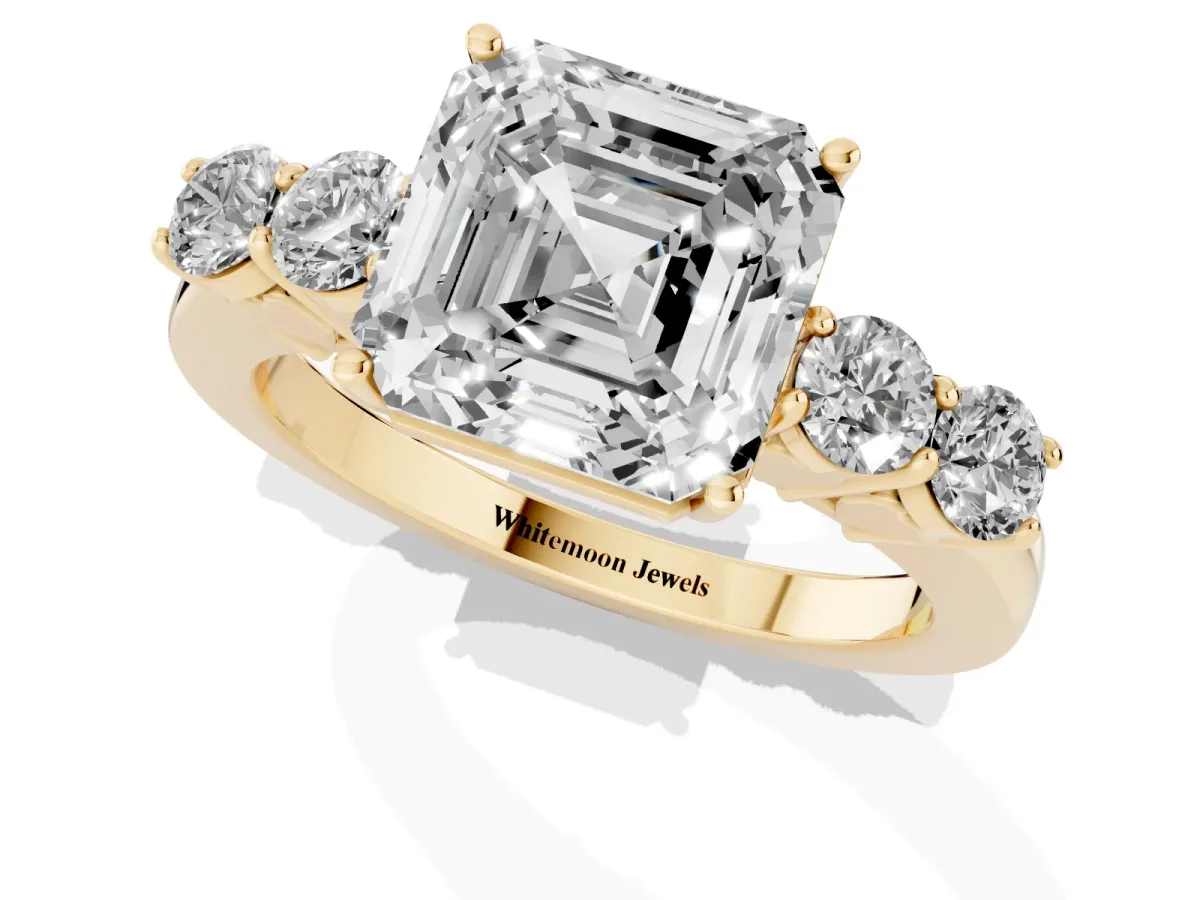 Asscher Cut Cut Diamond Five-Stone Prong Set White Gold Ring Yellow gold