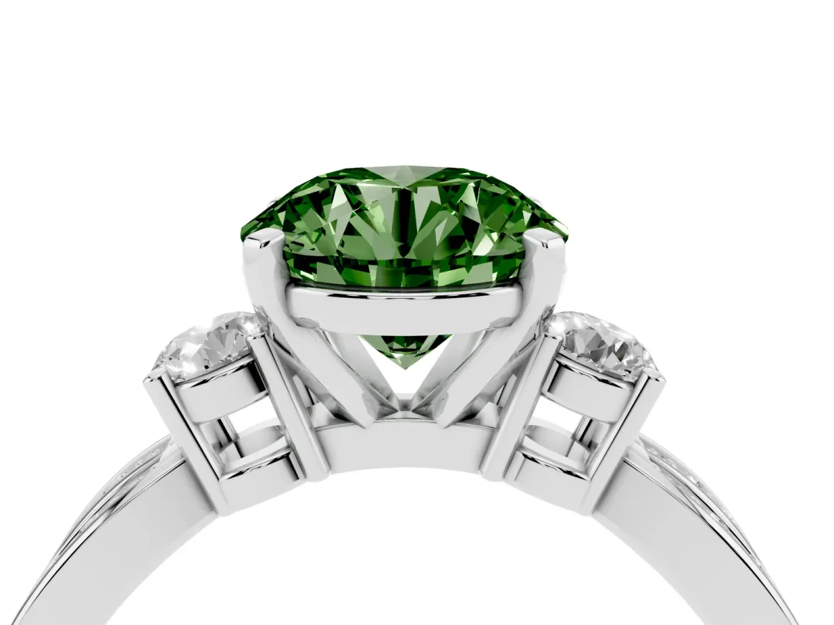 Fancy Green Three-Stone Round Cut Cut Diamond Twist Band with Prong Setting Silver