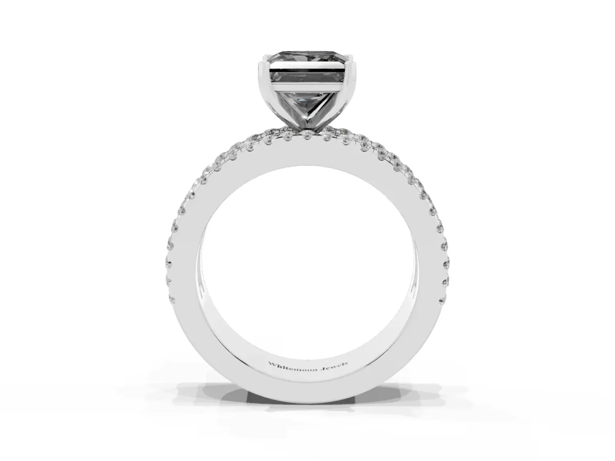 Fancy Black Princess Cut Diamond Solitaire Ring with Pavé and Channel Set Band Silver
