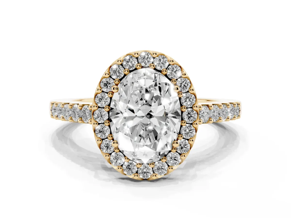Oval Cut Halo Diamond Pavé Solitaire Ring Yellow gold