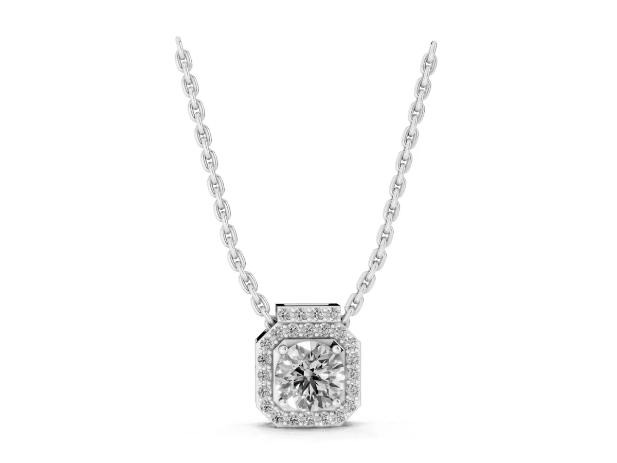 Round Halo Prong-Set Diamond Pendant White gold