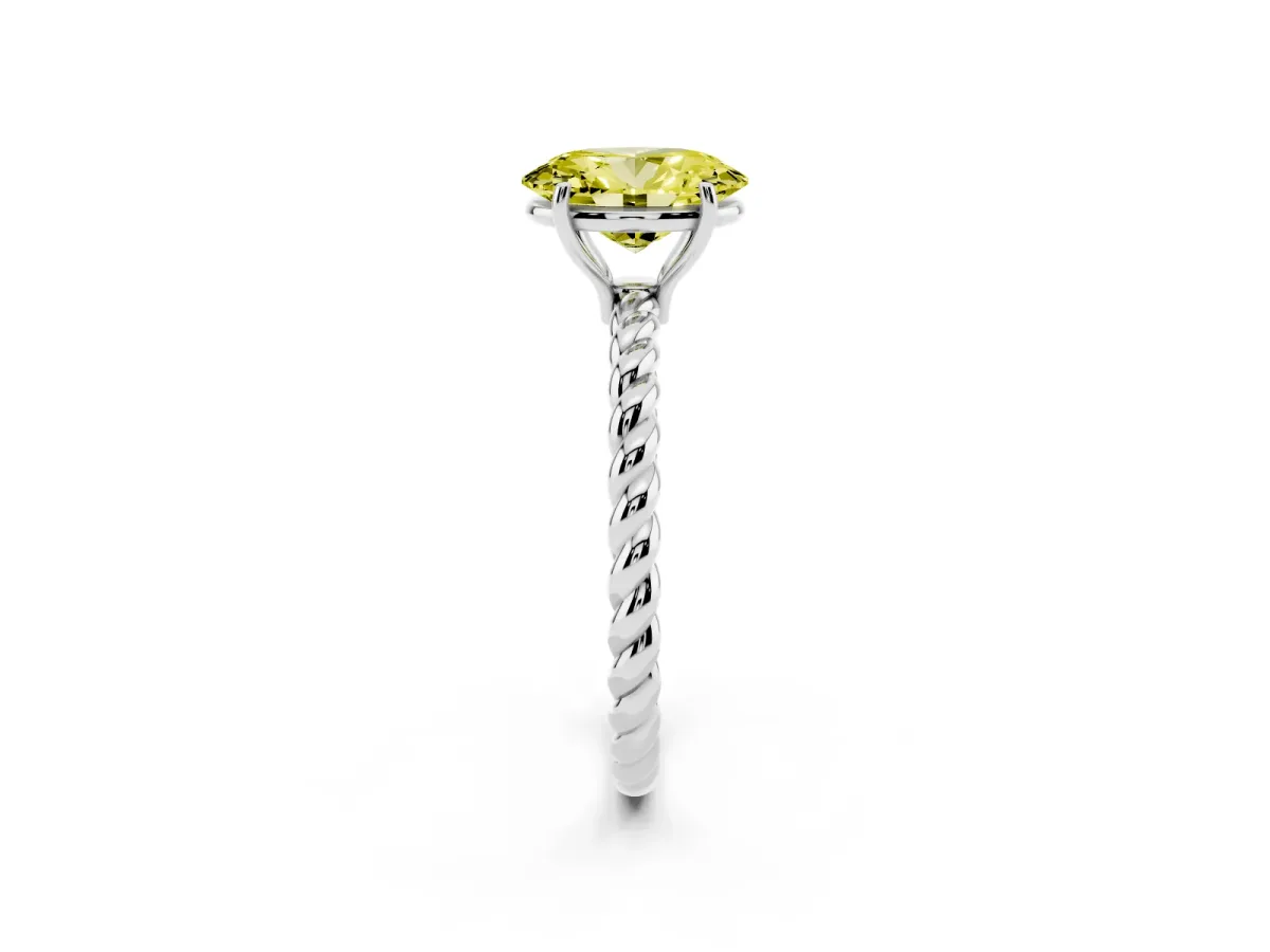 Fancy Yellow Oval Cut Solitaire Twist Band Ring with Four-Prong Setting Silver