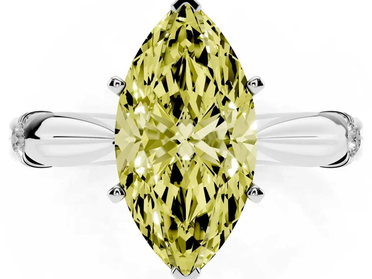 Fancy Yellow Marquise Cut Solitaire Diamond Twisted Band with Four-Prong Setting Silver