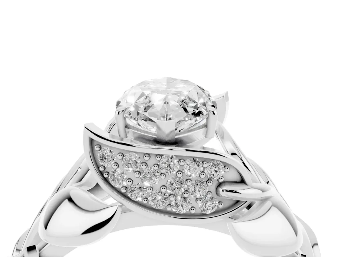 Marquise Cut Diamond Leaf-Inspired Engagement Ring with Round Accents and Prong Setting Platinum