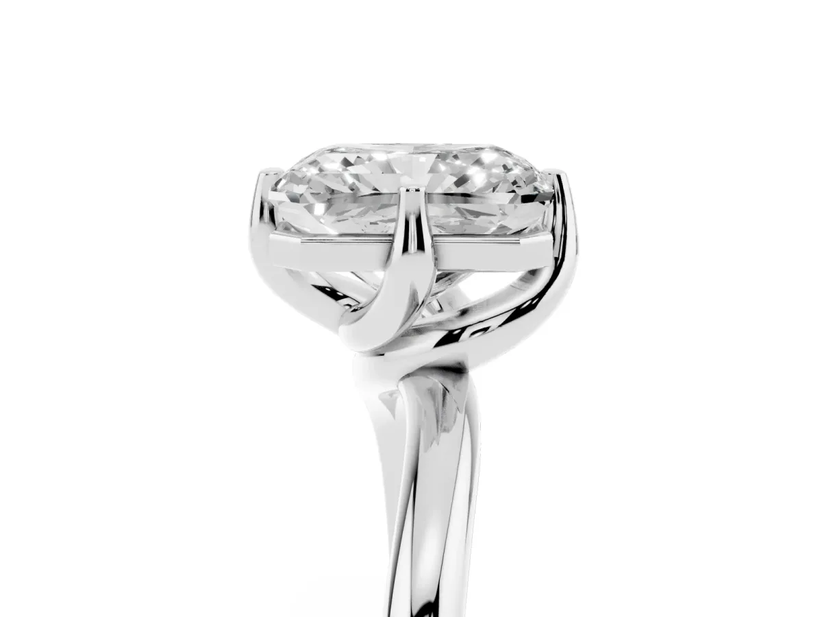 Radiant Cut Diamond Solitaire Engagement Ring with Four-Prong Setting and Classic Band Silver