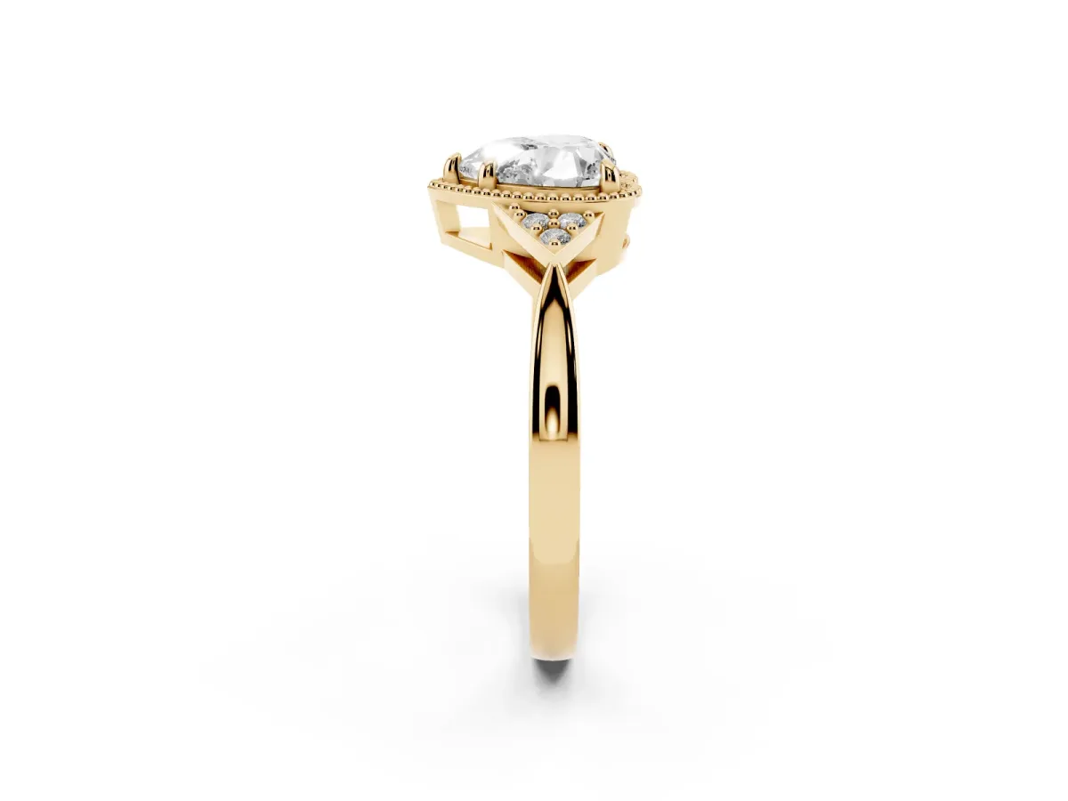 Heart Cut Diamond Halo Ring with Tapered Band and Four-Prong Setting Yellow gold