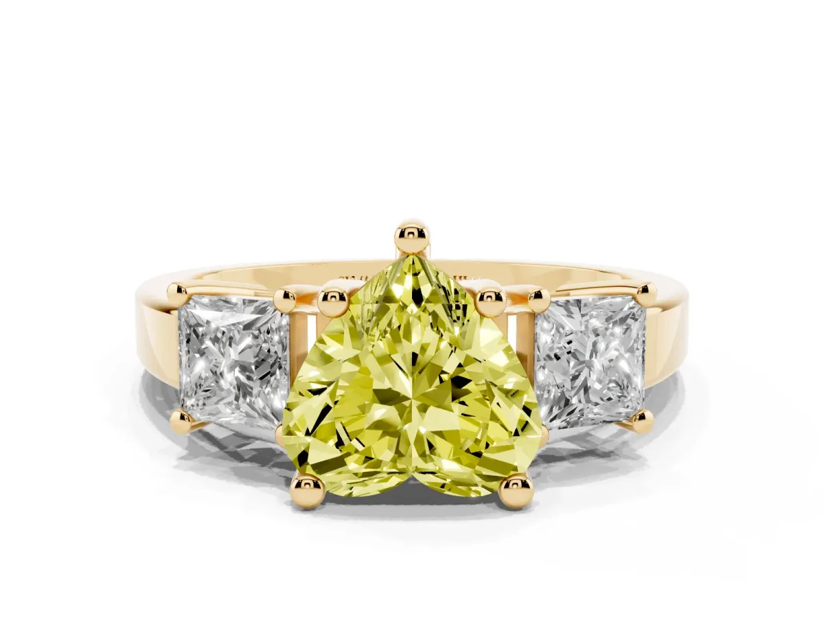 Fancy Yellow Three-Stone Heart Cut Cut Solitaire Ring with Prong Setting Yellow gold