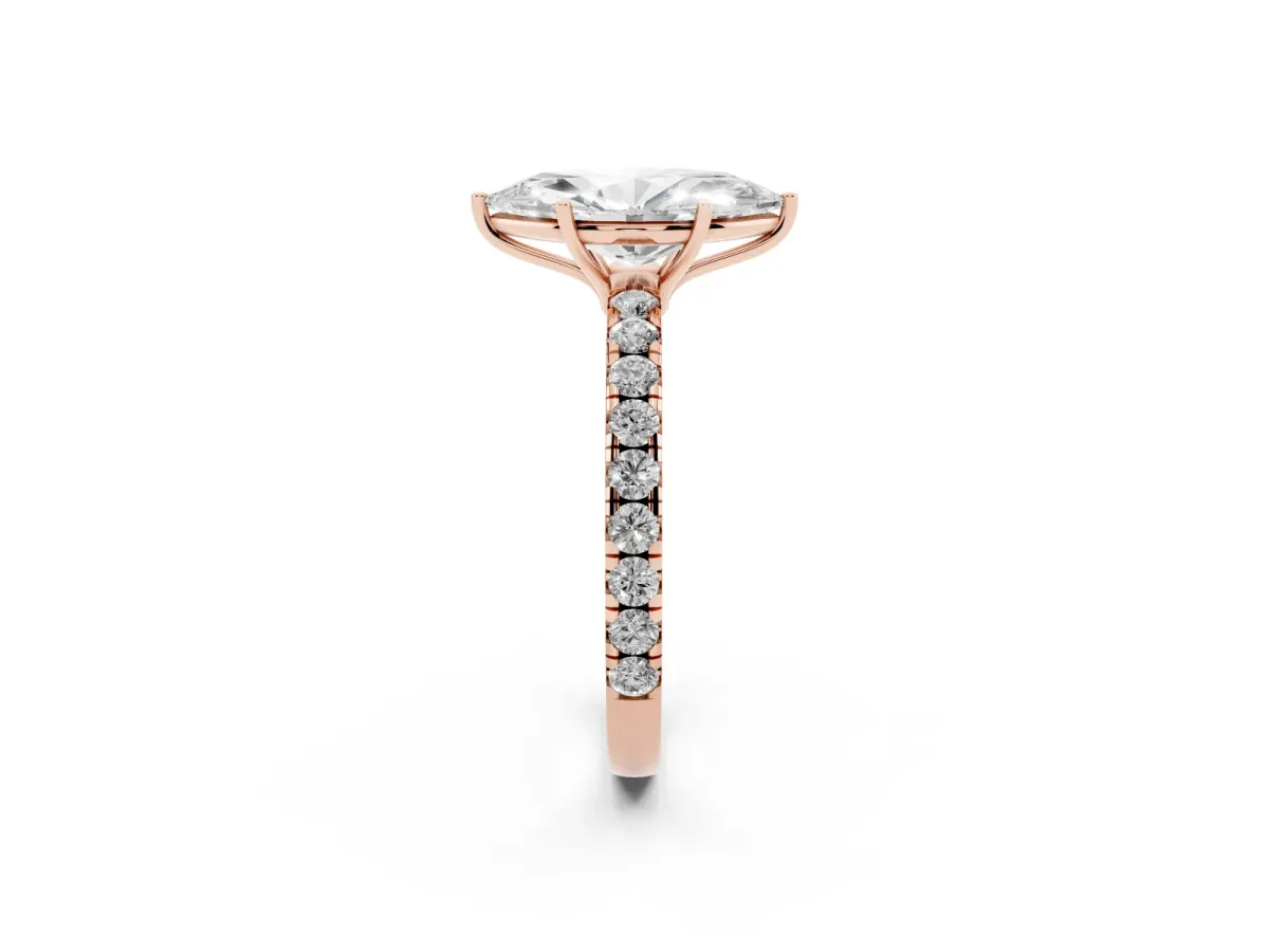Marquise Cut Diamond Pavé Solitaire Engagement Ring with Four-Prong Setting Rose gold