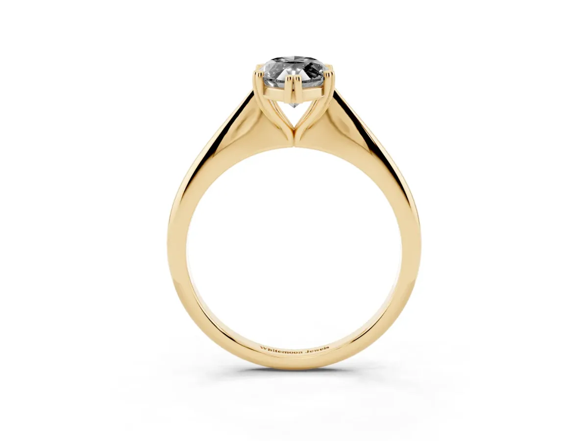 Fancy Black Marquise Cut Solitaire Diamond Ring with Six-Prong Setting and Classic Band Yellow gold