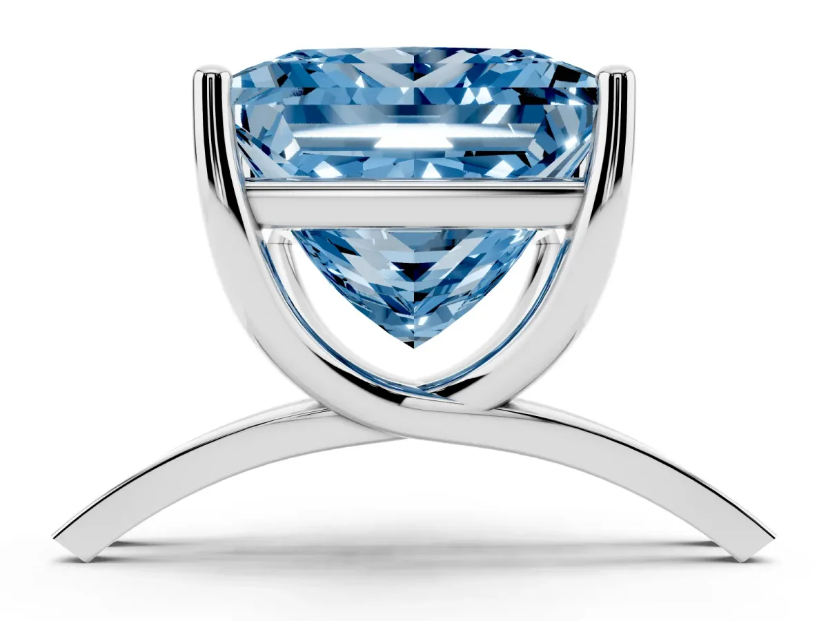 Fancy Blue Princess Cut Cut Diamond Solitaire Engagement Ring with Tapered Plain Band and Four-Prong Setting White gold