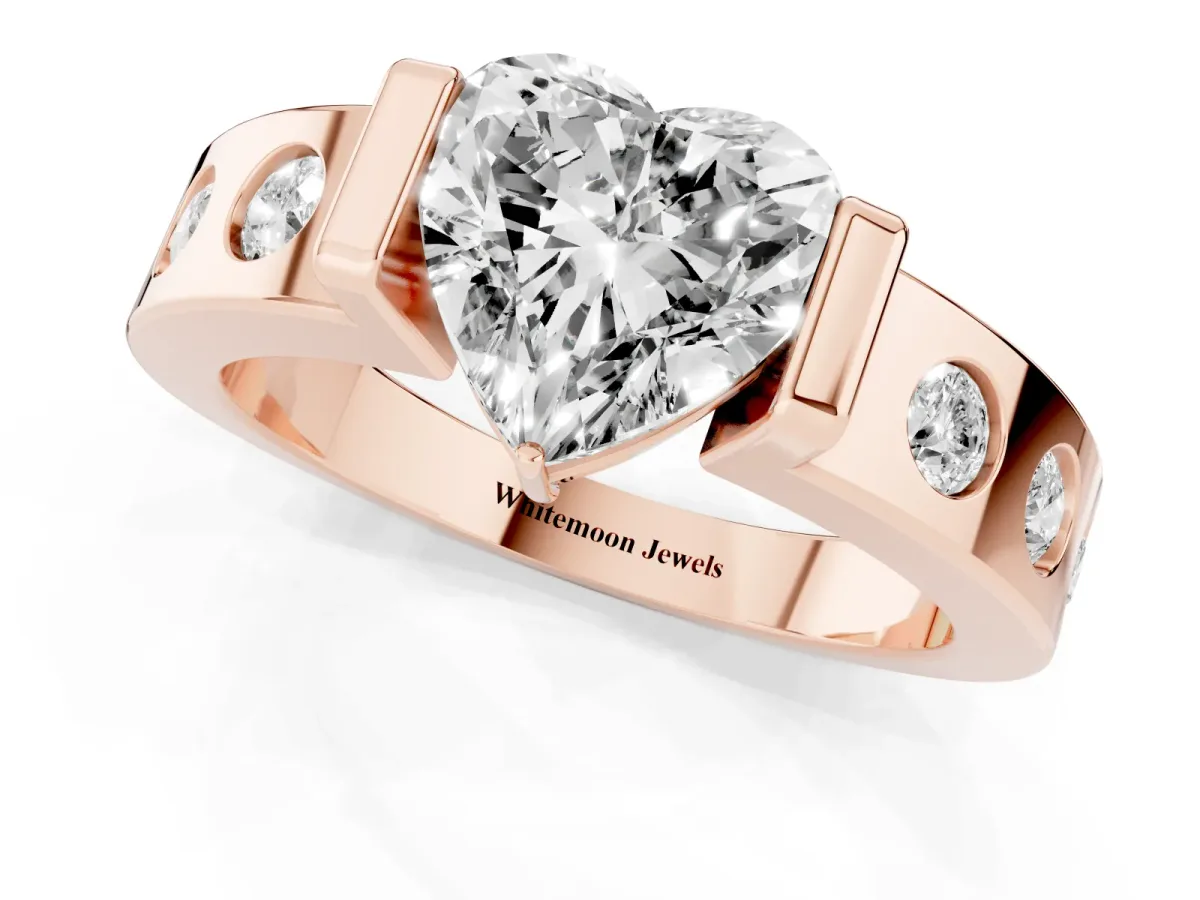 Heart Cut Brilliant Channel-Set Diamond Ring with Bezel Prong Setting Rose gold