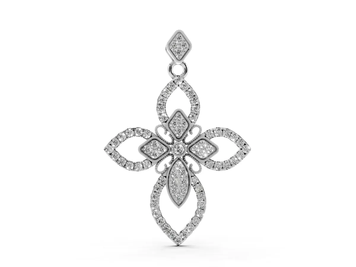 Pavé Marquise Diamond Cross Pendant Silver