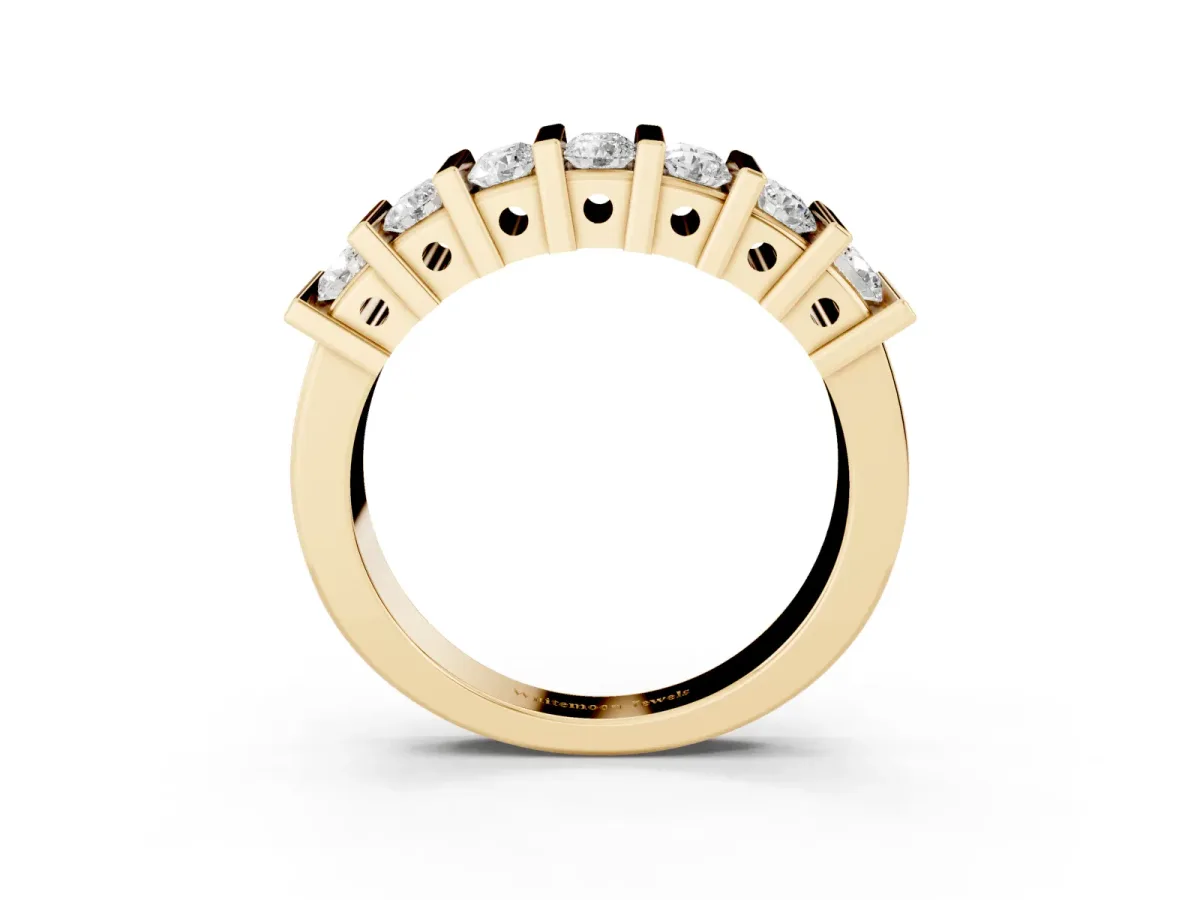 Channel Set Round Diamond Step Band with Bar Prong Setting Yellow gold