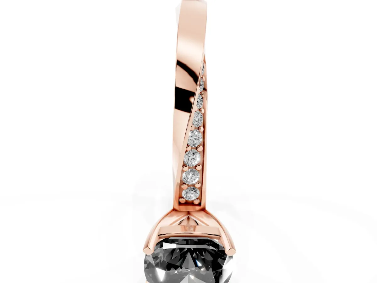 Fancy Black Cushion Cut Diamond Engagement Ring with Side Stone Accents and Four-Prong Setting Rose gold