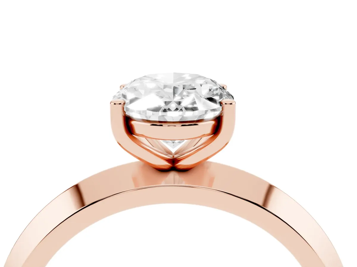 Oval Cut Cut Solitaire Engagement Ring with Flat Band and Four-Prong Setting Rose gold