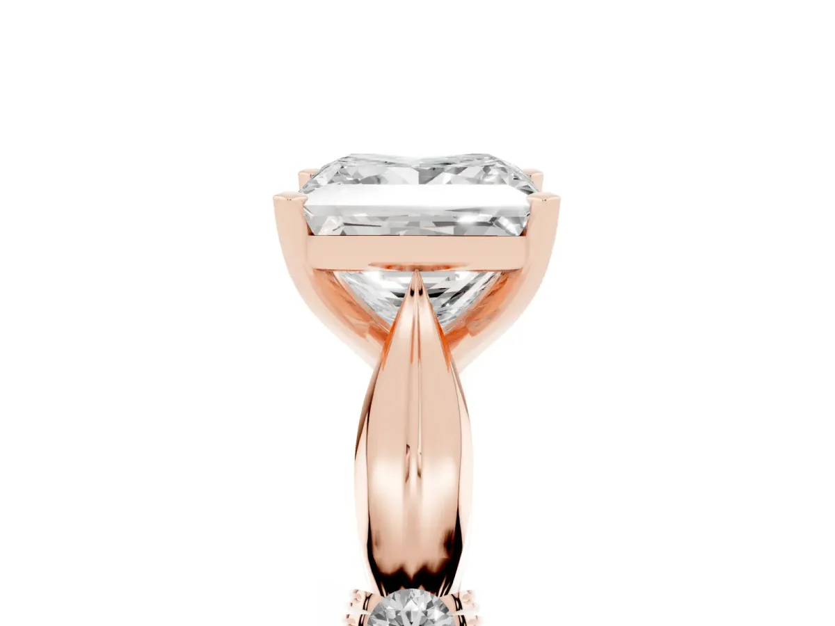 Princess Cut Solitaire Diamond Twisted Band with Four-Prong Setting Rose gold