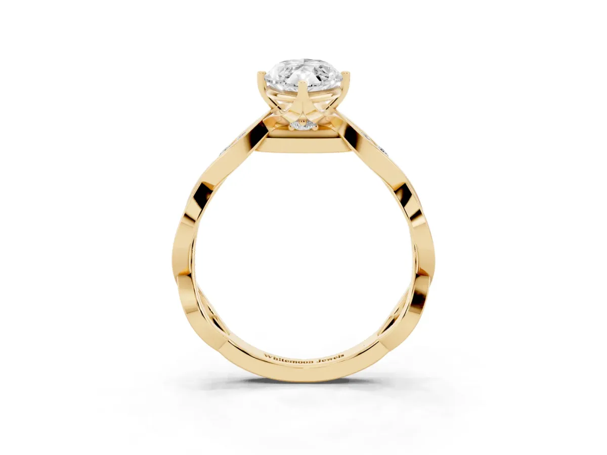 Marquise Cut Solitaire Twist Band with Leaf Prong Setting Yellow gold