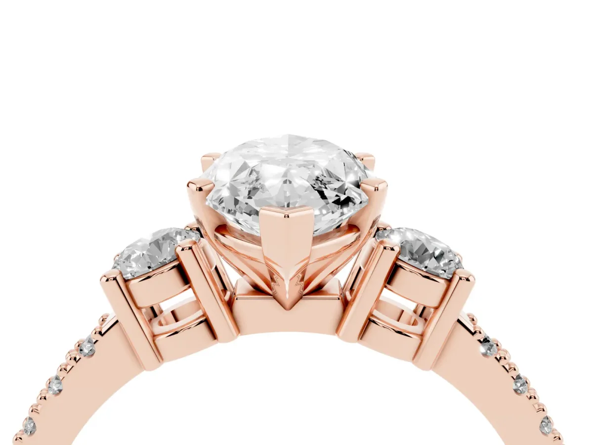 Marquise Cut Three-Stone Diamond Pavé Band with Prong Setting Rose gold