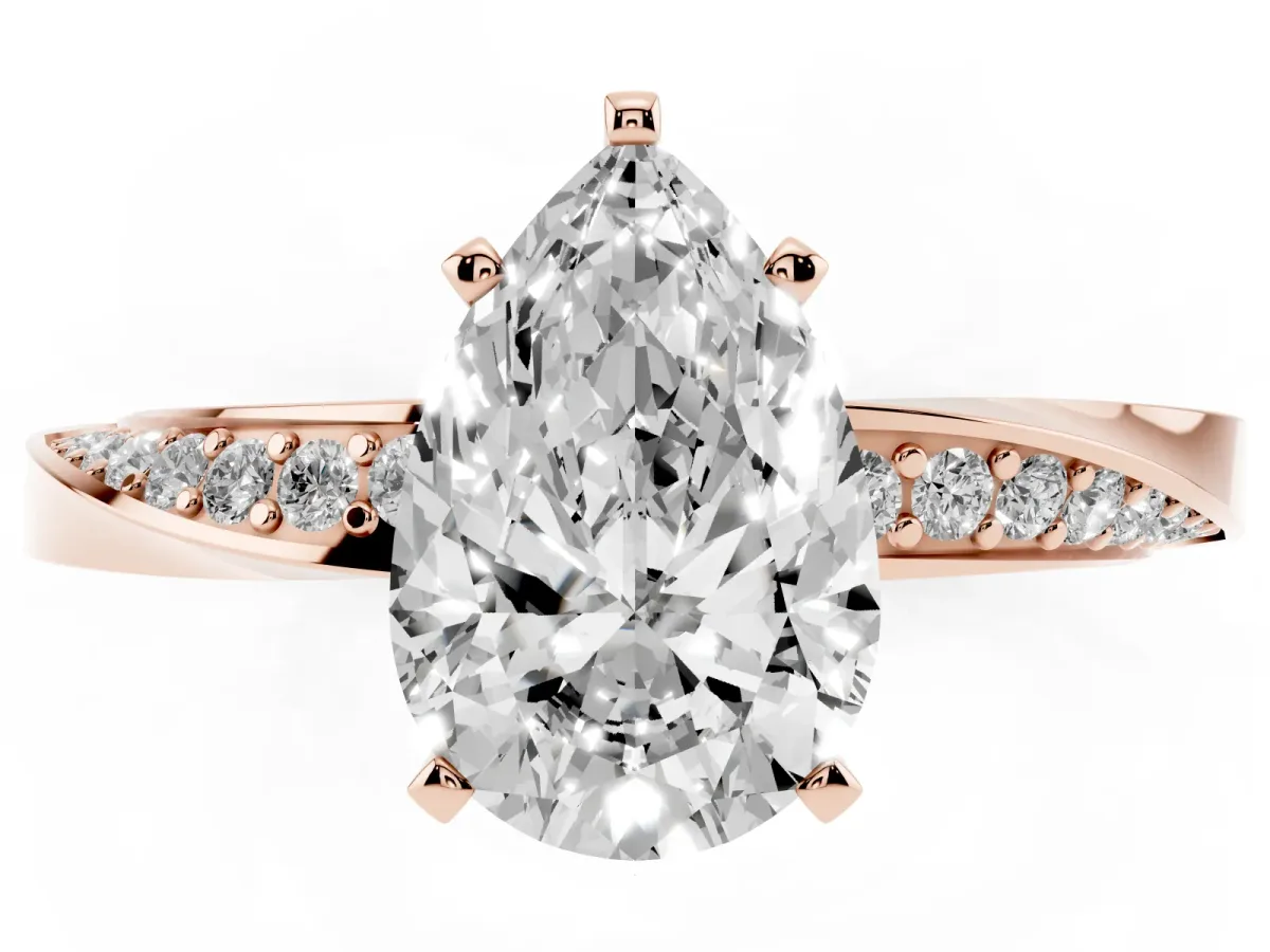 Pear Cut Diamond Engagement Ring with Side Stone Accents and Four-Prong Setting Rose gold