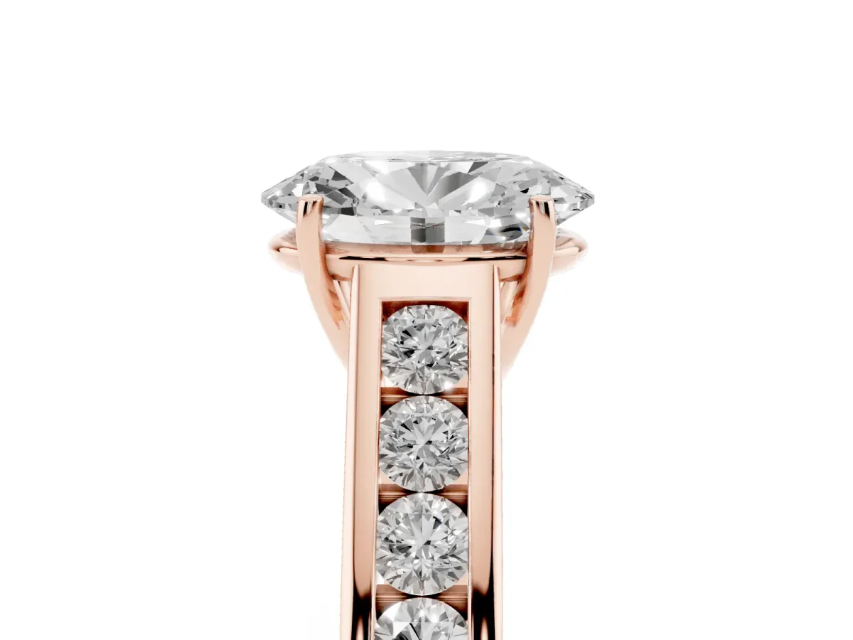 Oval Cut Solitaire Channel-Set Diamond Engagement Ring with Four-Prong Setting Rose gold