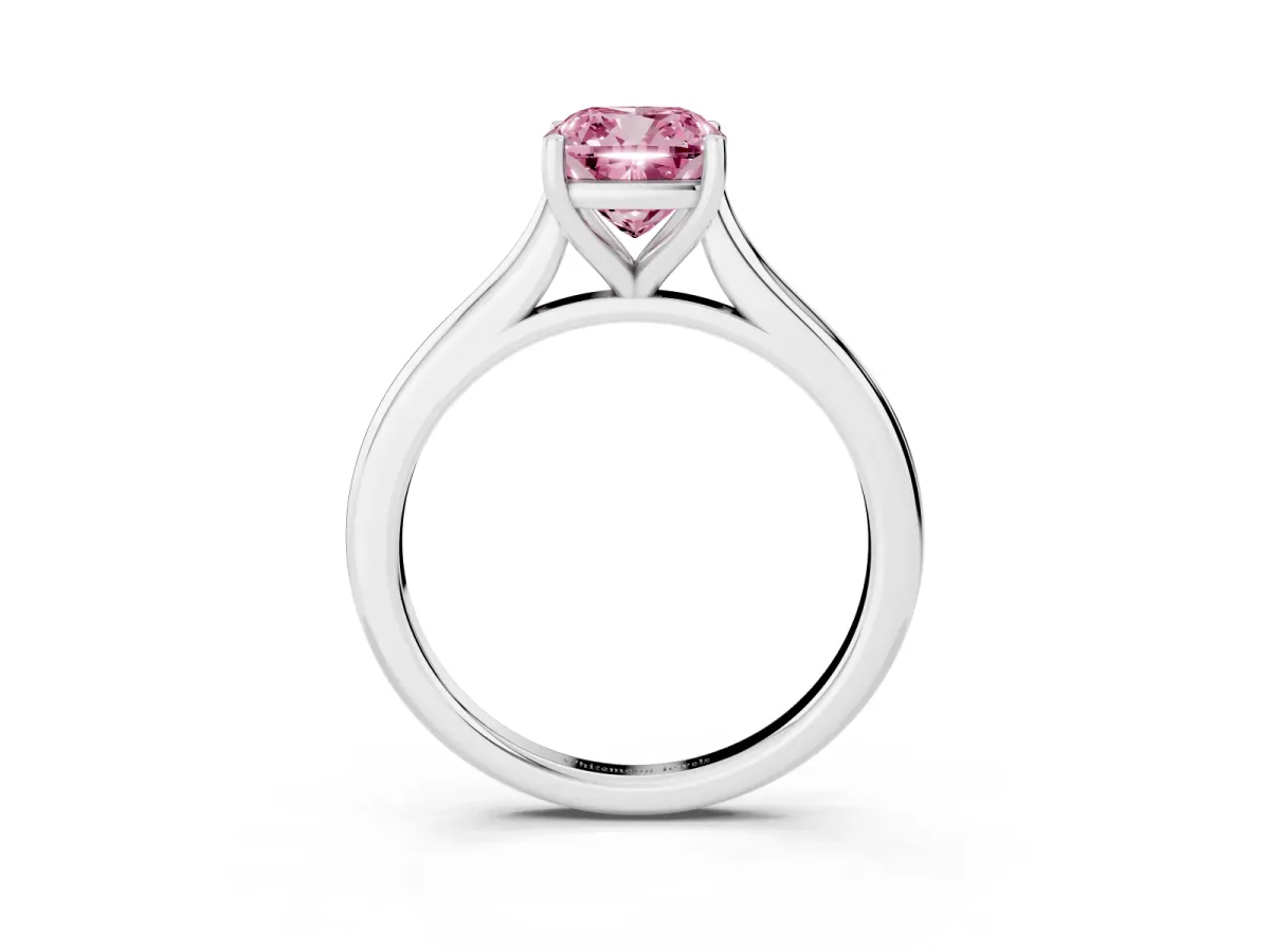 Fancy Pink Cushion Cut Cut Solitaire Ring with Cathedral Band and Four-Prong Setting Silver